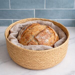 Vintage Handwoven Basket 10” Round Natural Fiber Wicker Boho Farmhouse